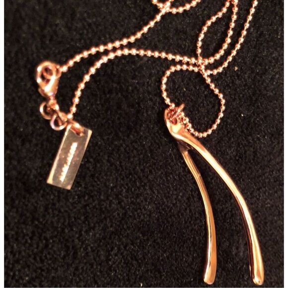 MARC JACOBS - NWOT - Rose-Gold-Plated Wishbone Fashion Necklace. Good Luck Charm - Picture 9 of 16